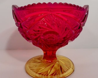Kemple Glass SUNBURST Amberina Compote Candy Dish
