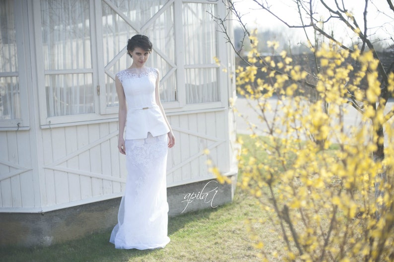 Long Crepe Tulle Organza Wedding Dress With Handmade Etsy