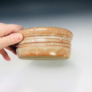 Small Pet Bowl White/Orange Shino Ceramic  - Handmade Pottery Gift - Dog/Cat Food Dish