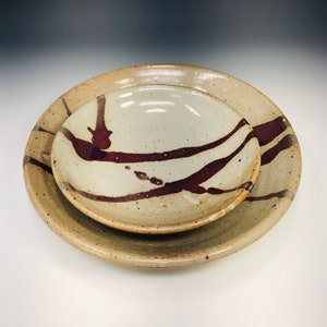 Juego de 2 platos pequeños de cerámica para servir - Blanco melocotón con toques rojo ladrillo, Cerámica, Gres, Cocina, Regalo de inauguración de casa, Regalo de boda