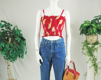 VTG Shirred Frilly Cami Crop Top | Stretchy Vintage Strapless Top