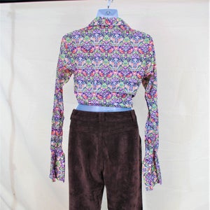 VTG 90s does 70s Tie Up Floral Crop Top Vintage Hippie Psychedelic Crop Top Size Small image 5