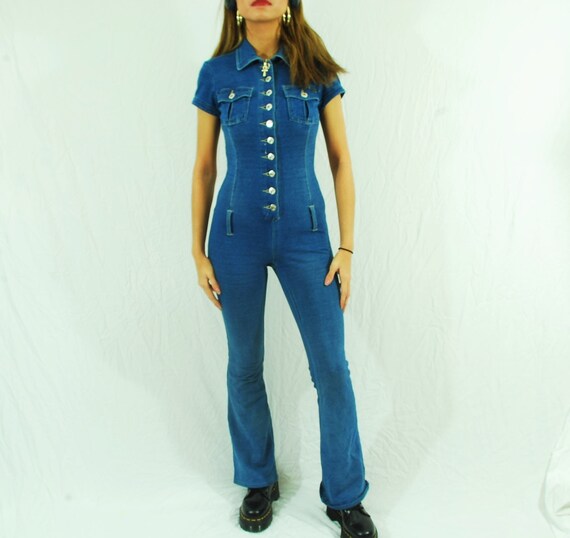 70s flared denim jumpsuit