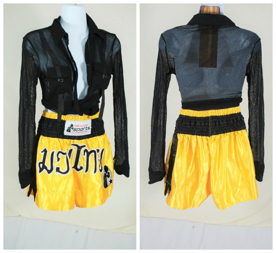 VTG 90s Satin Black & Yellow Boxer Shorts | 90s Y2