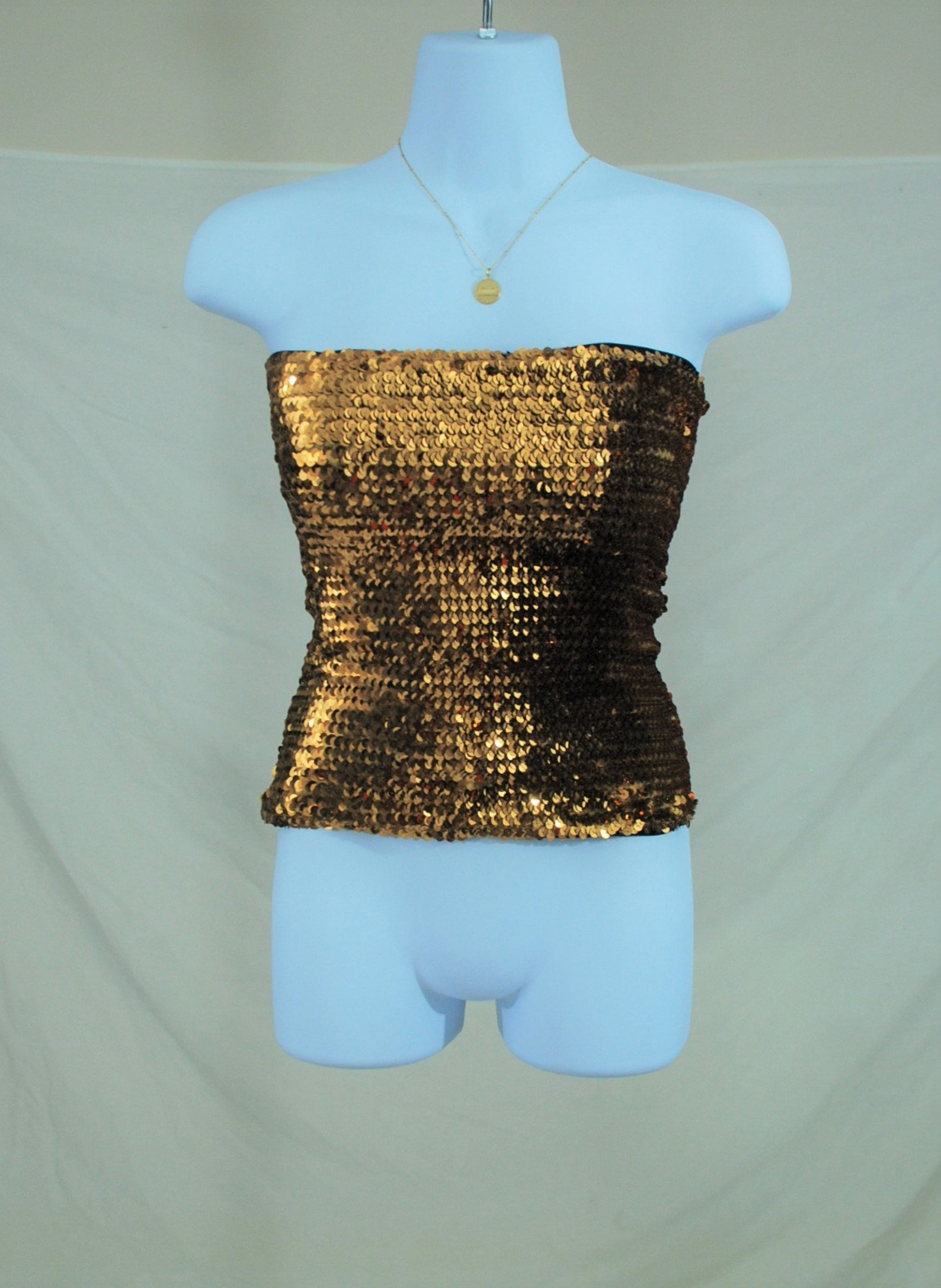 90s Does 70's Vintage Gold Sequin Tube Top Size XS Etsy