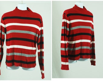 90's Striped Cotton Turtleneck Top | Vintage Mod Neck Shirt