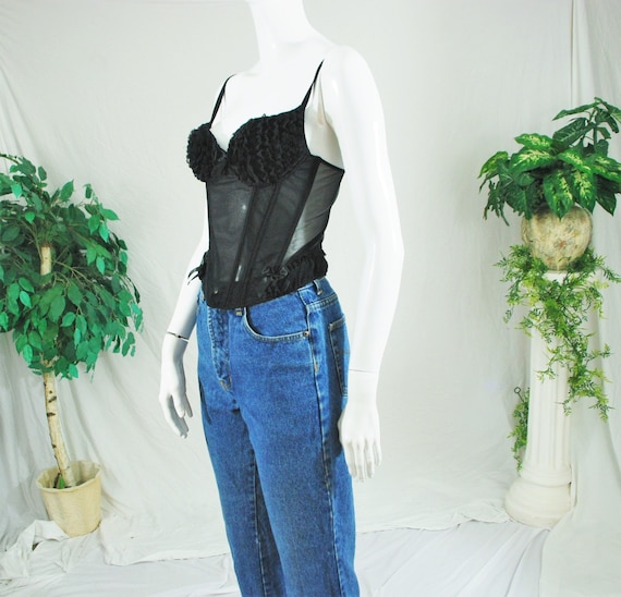 80’s 90’s Frilly Black Lace Corset top | Vintage … - image 5