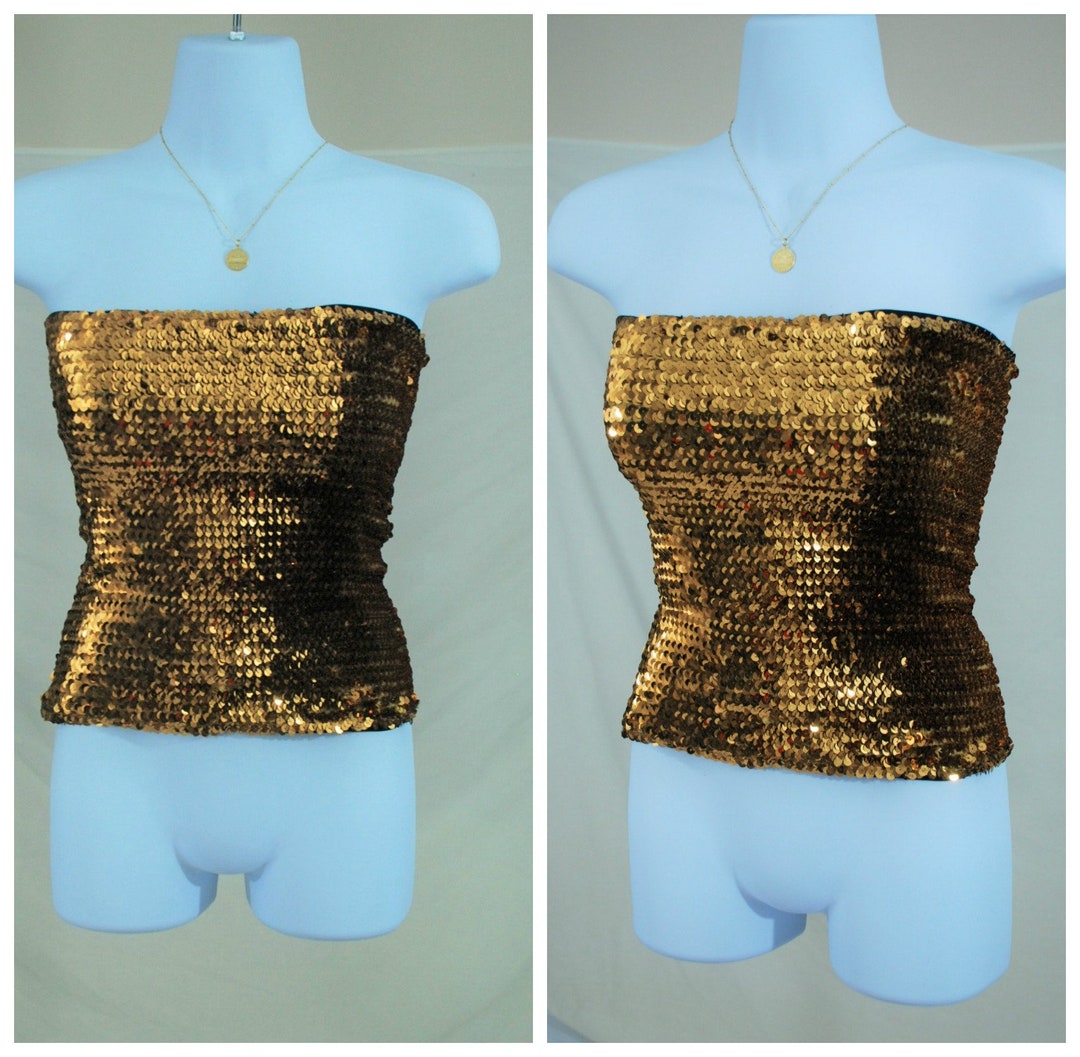 90s Does 70's Vintage Gold Sequin Tube Top Size XS - Etsy