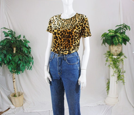 1990's Unisex Leopard Print Velvet Top / Blouse