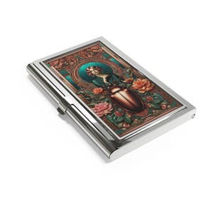 Tarjetero vintage inspirado en el Tarot de la Emperatriz: diseño elegante para profesionales.