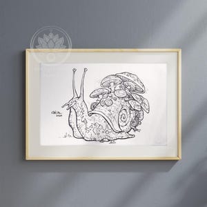 Mushroom Snail Art Print: Whimsical Fairycore Illustration