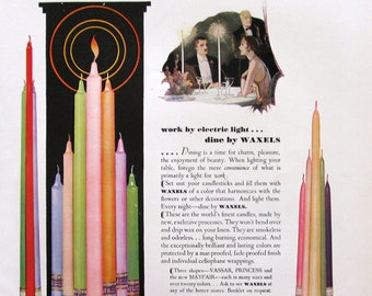 1930 Waxels Candles Ad - Will & Baumer Candle Company - 1930s Dining Room Decor - Genasco Latite Shingles