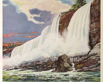 1957 Fairbanks Morse Vintage Ad, 1950s Niagara Falls Art, Man Cave Wall Art, Waterfall Hydro Electric Power Ad, Retro Garage Decor