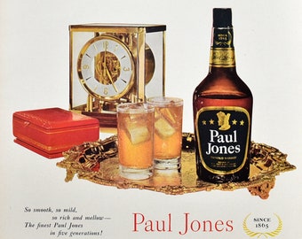 1955 Paul Jones Blended Whiskey Ad, 1950s Den Decor, Clock Collector Gift, 50s Nostalgia Gifts, Vintage Ads, Red & Gold Bar Decor