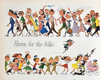 1950 Howard Johnson's Ad - Happy Children Art - 1950s Wall Art - Retro Nursery Decor