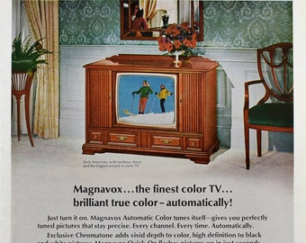 Vintage 1967 Ad for Magnavox Color TV, Vintage Print Ads, 1960s Living Room Decor, Midcentury Nostalgia