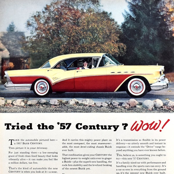 1957 Buick Century Auto Ad - Retro Garage Decor - 1950s American Car Advertising - Gift for Buick Owner