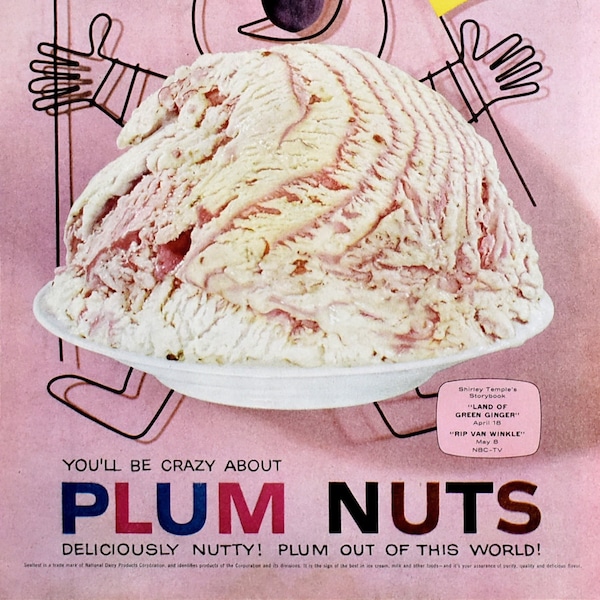 1958 Sealtest Plum Nuts Vintage Ice Cream Ad - Whimsical Kitchen Art - Retro Kitchen Decor - Nerdy Cheerleader