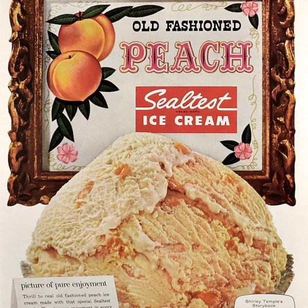 1958 Sealtest Peach Ice Cream Vintage Print Ad, 1950s Kitchen Decor, Peach Farmer Gift, Retro Kitchen Wall Art, Country Home Decor