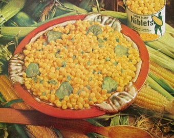 Vintage Ad 1961 Green Giant Niblets, Retro Food Wall Art, Yellow & Red Dining Room Decor, 60s Magazine Ads