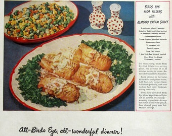 1947 Birds Eye Vegetables Ad - Vintage Food Ads - 1940s Cooking - Retro Kitchen Decor