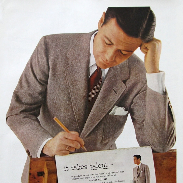 1953 Worumbo Suit Vintage Ad, Men's Fashion Ads, 1950s Mad Men Style, Men's Closet Decor, Gift for Stylist, Vintage 50s Ads