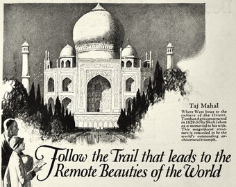 Vintage 1924 Red Star Line Cruise Ad, Taj Mahal Travel Ad, 1920s White Star Line Travel Poster, American Express, SS Belgenland
