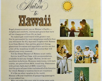 Vintage Ad 1963 Matson Lines Cruise to Hawaii, Retro Yellow Decor, 1960's Travel Ads South Pacific, Vintage Hawaii Wall Decor 60s