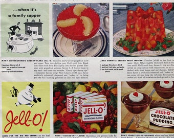 1942 Jell-O Ad - Retro Kitchen Decor, Midcentury Fruit Salad Recipes, Nostalgic Gift for a Cook