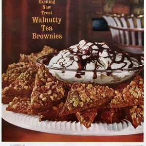 1961 Diamond Walnuts Ad Vintage Betty Crocker Brownie Mix Ad Retro Kitchen Decor Magazine Recipe for Walnutty Tea Brownies image 1