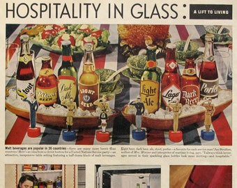 1944 Duraglass Beer Ad, Retro 40s Bar Decor, UN Service Party, 1940s Alcohol Ads, Hospitality Decor, Vintage Magazine Ad