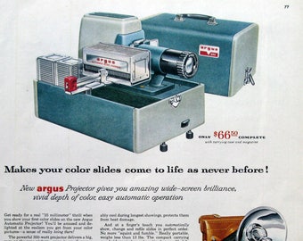Vintage 1955 Argus Slide Projector Ad, 1950s Cameras, Gift for Photographer, Man Cave Decor, 1950s Americana