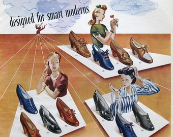 1942 Selby Shoes Ad - Styl-Eez Designed for Smart Moderns - 1940s Shoes Advertising - Retro Closet Decor - Gift for Shoe Lover