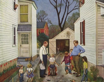 1951 Saturday Evening Post Cover - 1950s Boys Shaking Hands After the Fight - John Falter Art - Nash Airflyte Car Ad