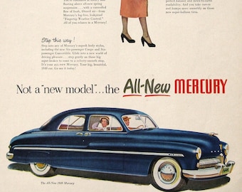 1948 Mercury Ad, Vintage Car Ads, Retro Garage Decor, 1940s Americana, Mercury Gifts, Nostalgic Auto Advertising