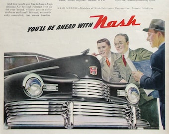 1946 Nash 600 Auto Ad - You'll Be Ahead with Nash - 1940s Nash With Flying Lady Ornament