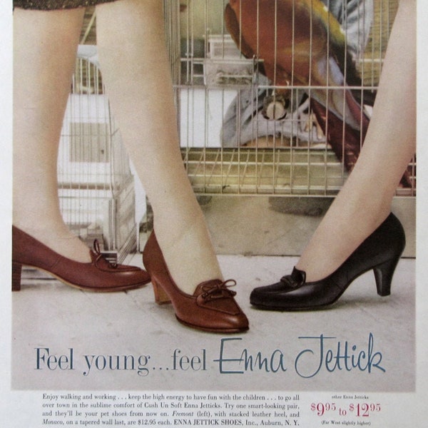 1960 Enna Jetticks Shoes Ad, 60s Women's Fashion Ads, Vintage Print Ad, Magazine Ads, Mid Century Style, Retro Closet Decor