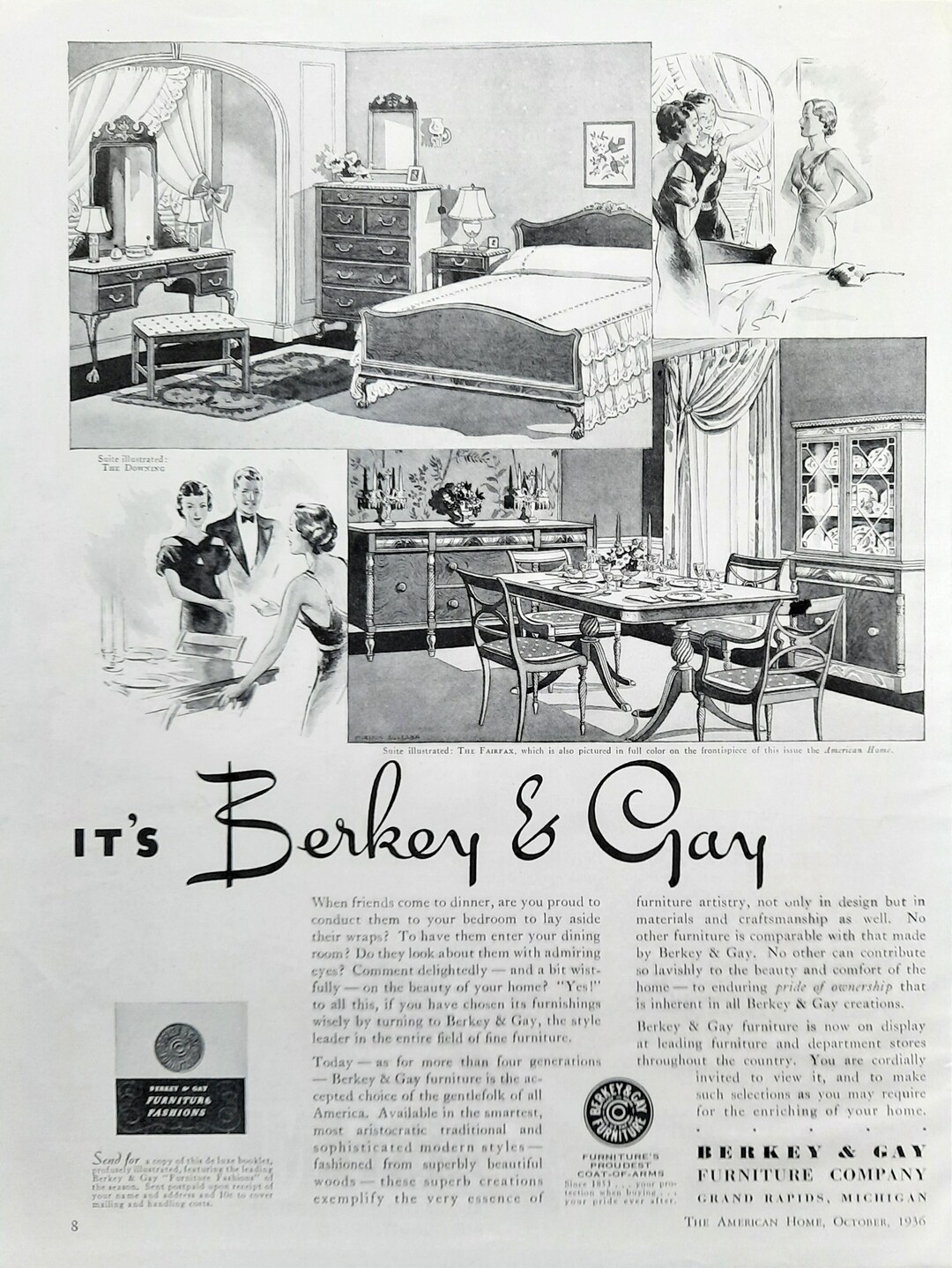 1936 Berkey & Gay Furniture Company 1930s Bedroom, Dining Room Decor