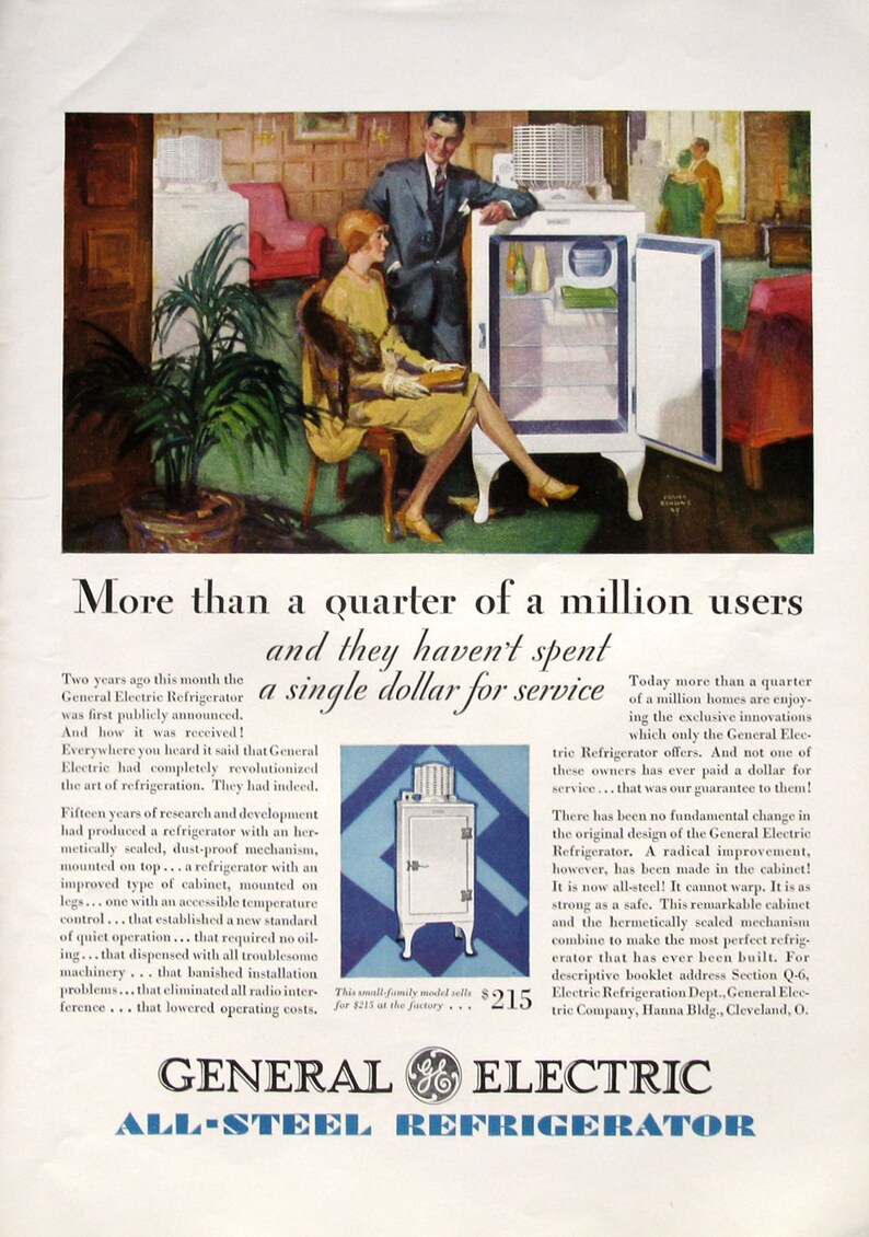 1929 General Electric AllSteel Refrigerator Ad 1920s Home Etsy