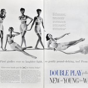 1950s Girdle Ad WARNER'S Social Whirl Girdle , flattens front & back 071619