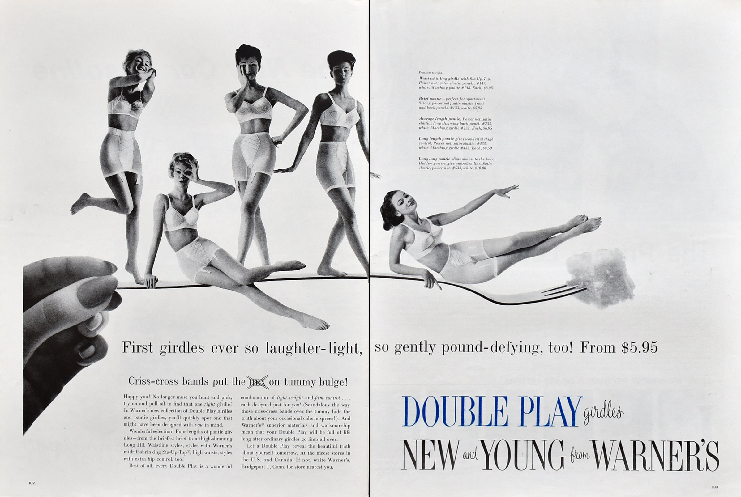 1961 women's double play girdle garters Warner's makes tummy behave vintage  ad