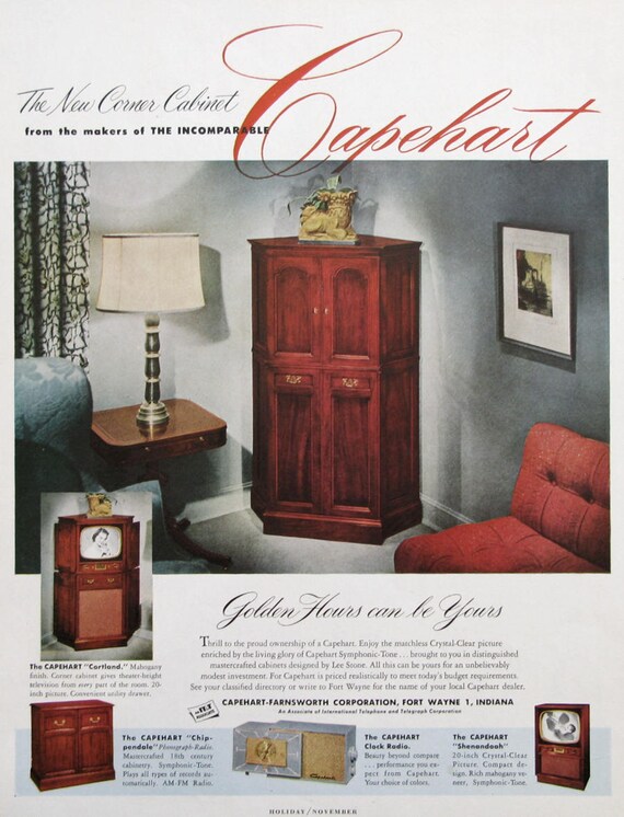 1951 Capehart Cortland Corner Cabinet Advertisement 1950s Etsy