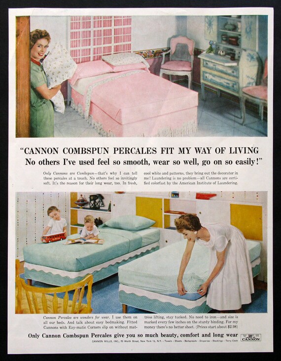 1958 Cannon Combspun Percale Sheets Ad 1950s Bedroom Decor Ideas