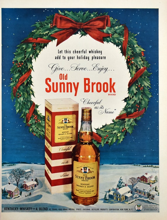 1950 Old Sunny Brook Kentucky Whiskey Ad - Retro Holiday Decor 