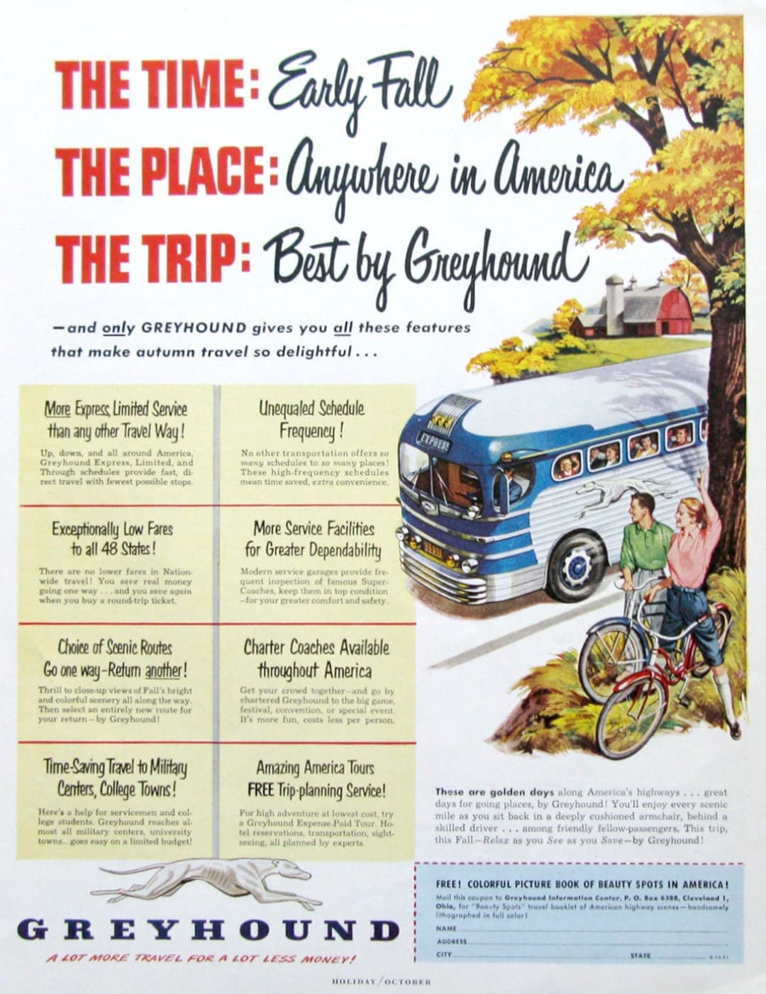 1953 Greyhound Bus Travel Poster 1950s America Art Retro 