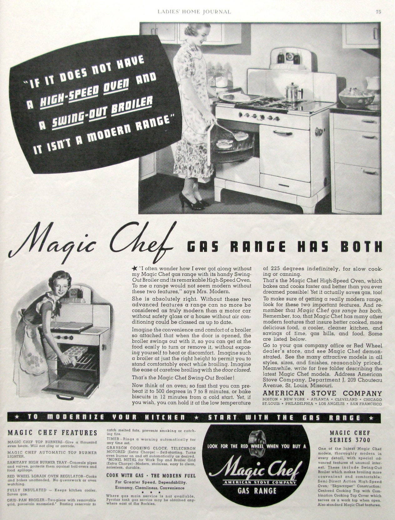 1937 Magic Chef Ad Gas Range Stove 1930s Housewife