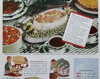 1945 Canned Peas Ad, Vintage Food Ads, Canned Vegetables, Dining Room Decor