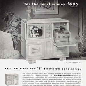 1949 Admiral Television Ad - Magic Mirror TV, Triple Play Phonograph, 1940s Entertainment Center - Print Ad