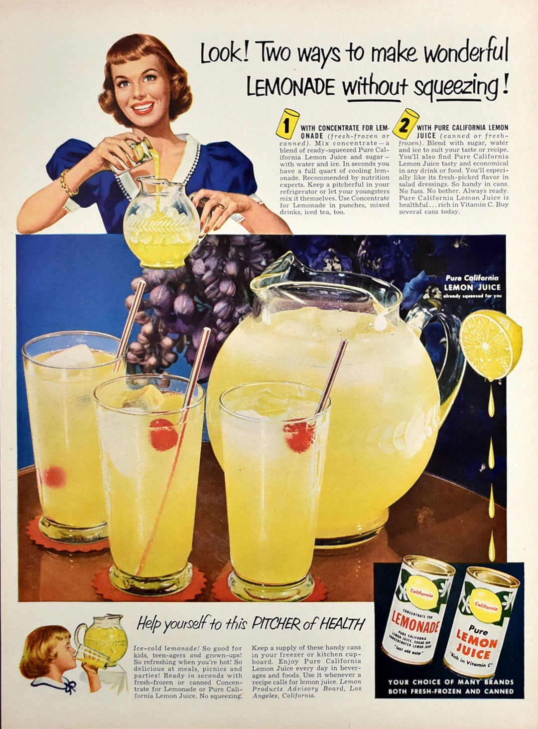1952 California Lemonade Ad, Retro Kitchen Decor, Lemon Wall Art, 1950s Mom  Housewife, Old Sunny Brook Kentucky Whiskey Ad -  New Zealand