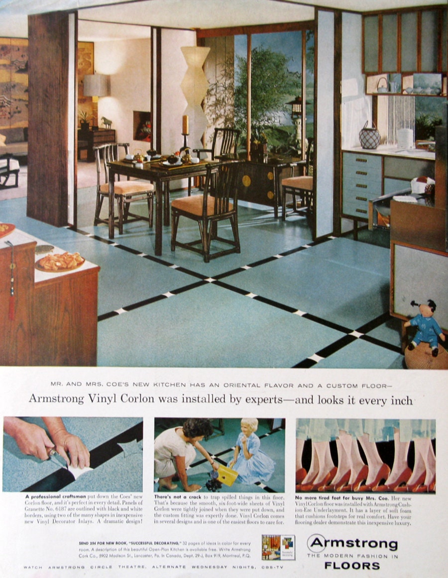 1959 Armstrong Vinyl Floor Ads Retro Asian Kitchen Dining 50